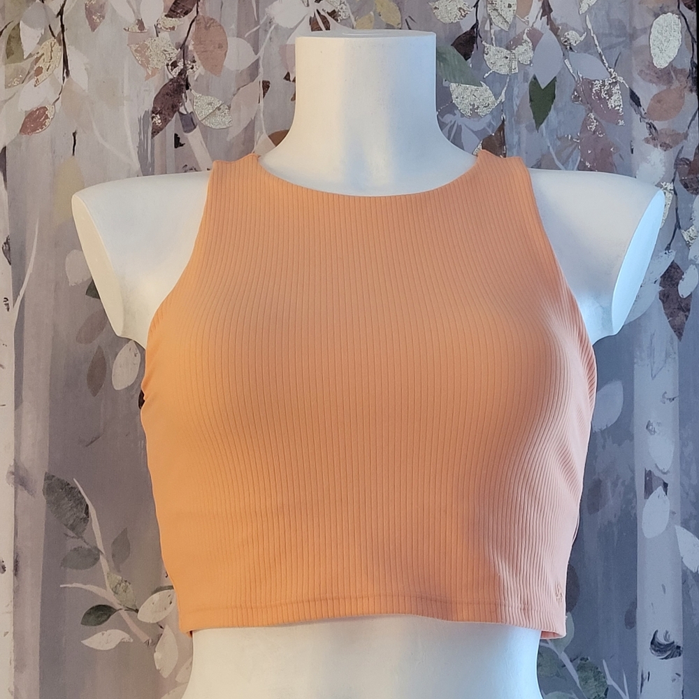 Alpine Design Ribbed Cropped Tank Top Built In Shelf Bra Removable Inserts XS